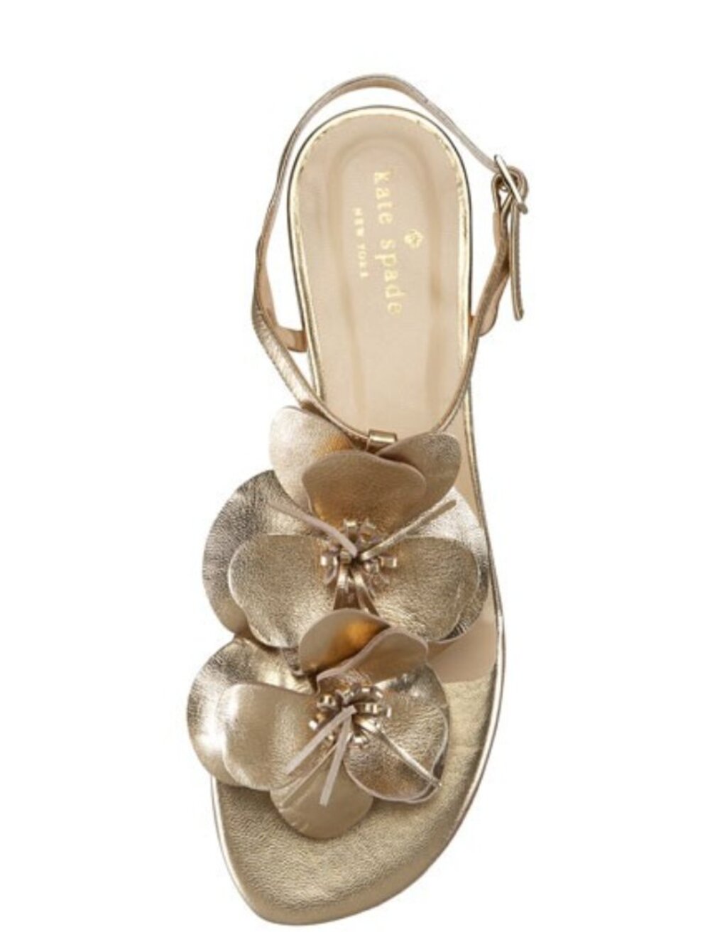 kate spade Faylyn old gold metallic flower sandal, 6.5